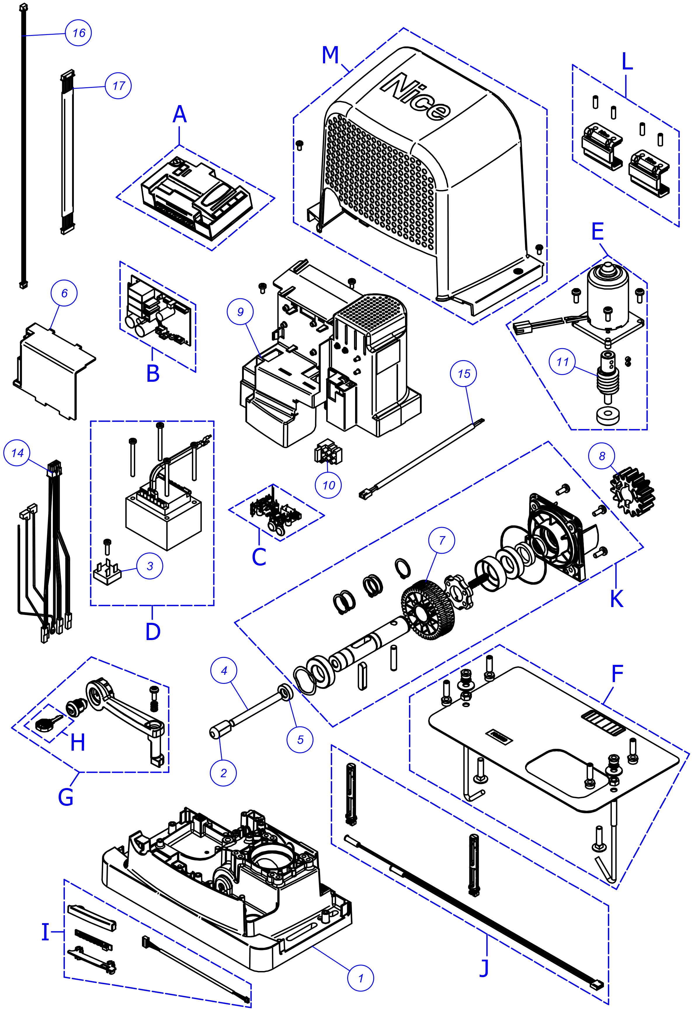 Reservdelar till NICE Robus RBS600HS-drivsystem
